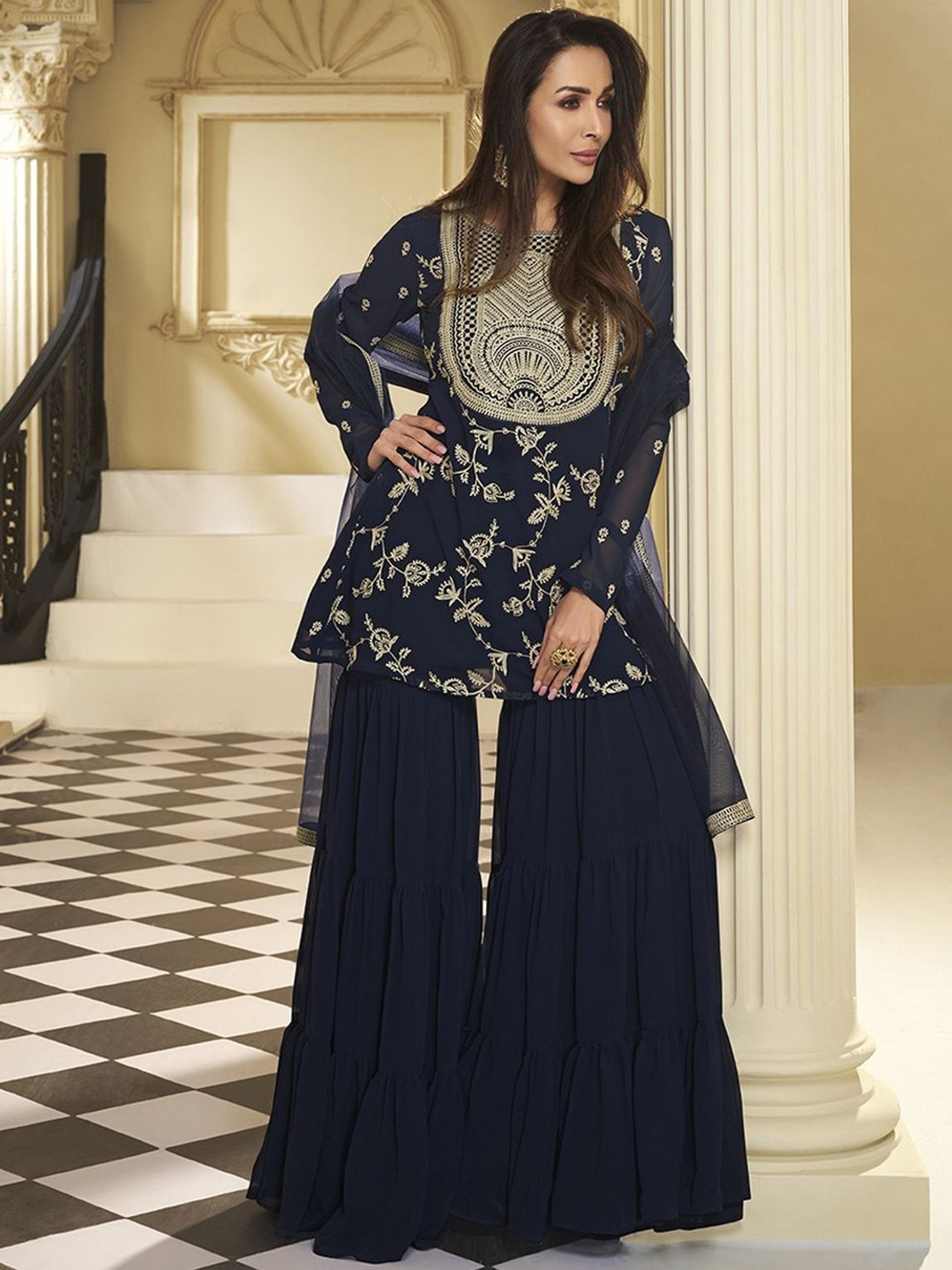 Tryambakam Embroidered Kurta, Sharara & Dupatta Set