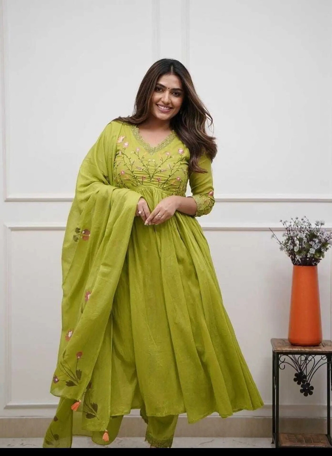 Image of SI and KU Fabrics Embroidered Anarkali Kurta, Bottom & Dupatta Set