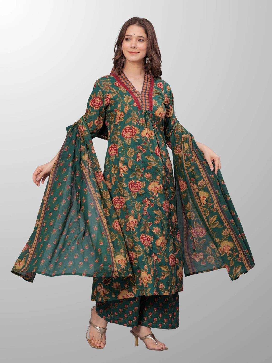 ANSAYA Printed Anarkali Kurta, Bottom & Dupatta Set