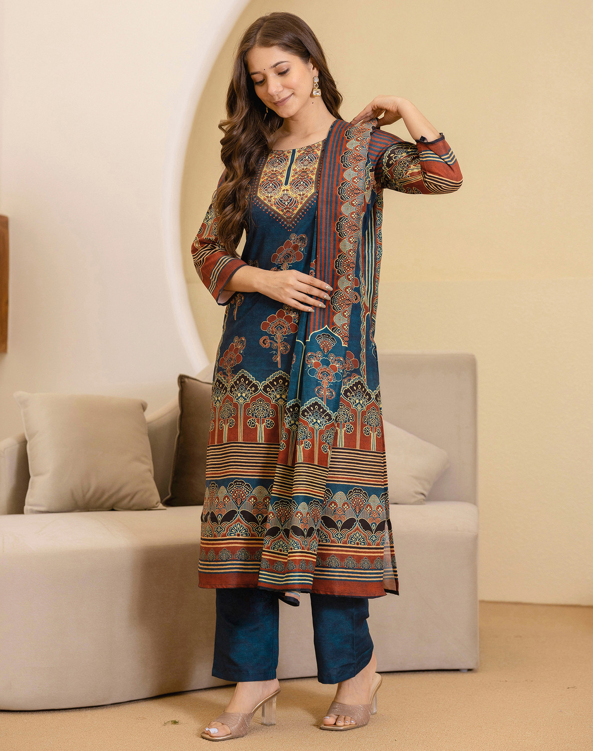 Image of Tasrika Printed Kurta, Salwar & Dupatta Set