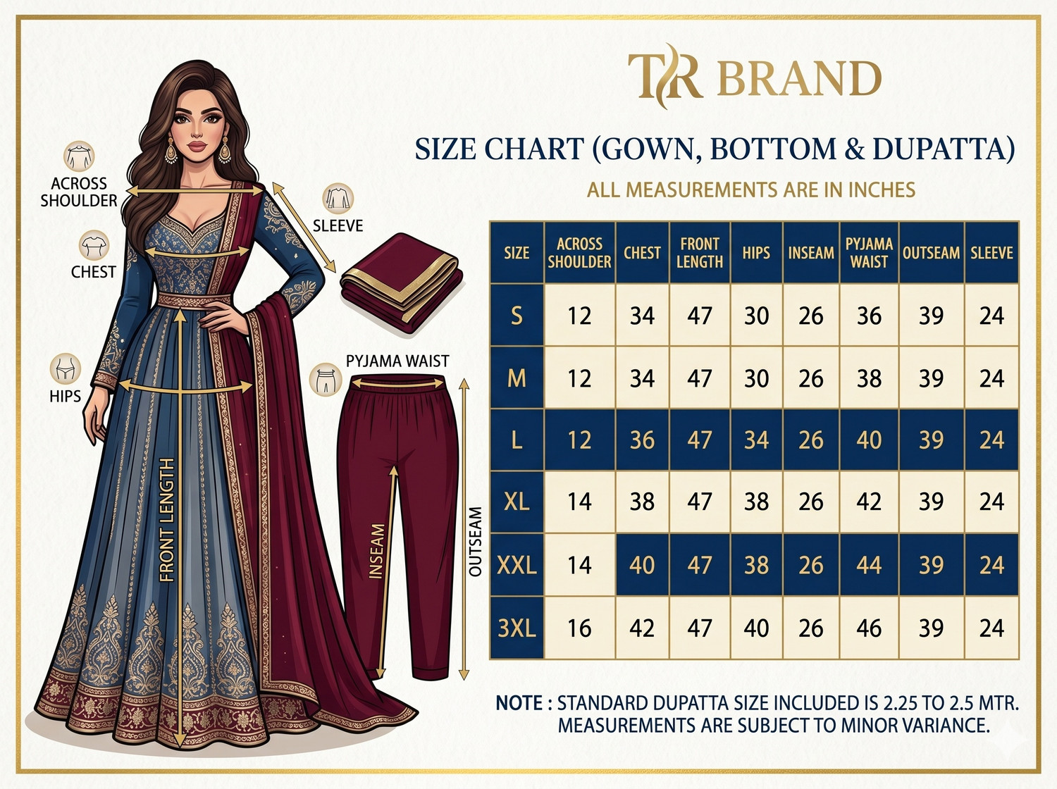 Image of TRANDTIDE Embroidered Anarkali Kurta, Bottom & Dupatta Set