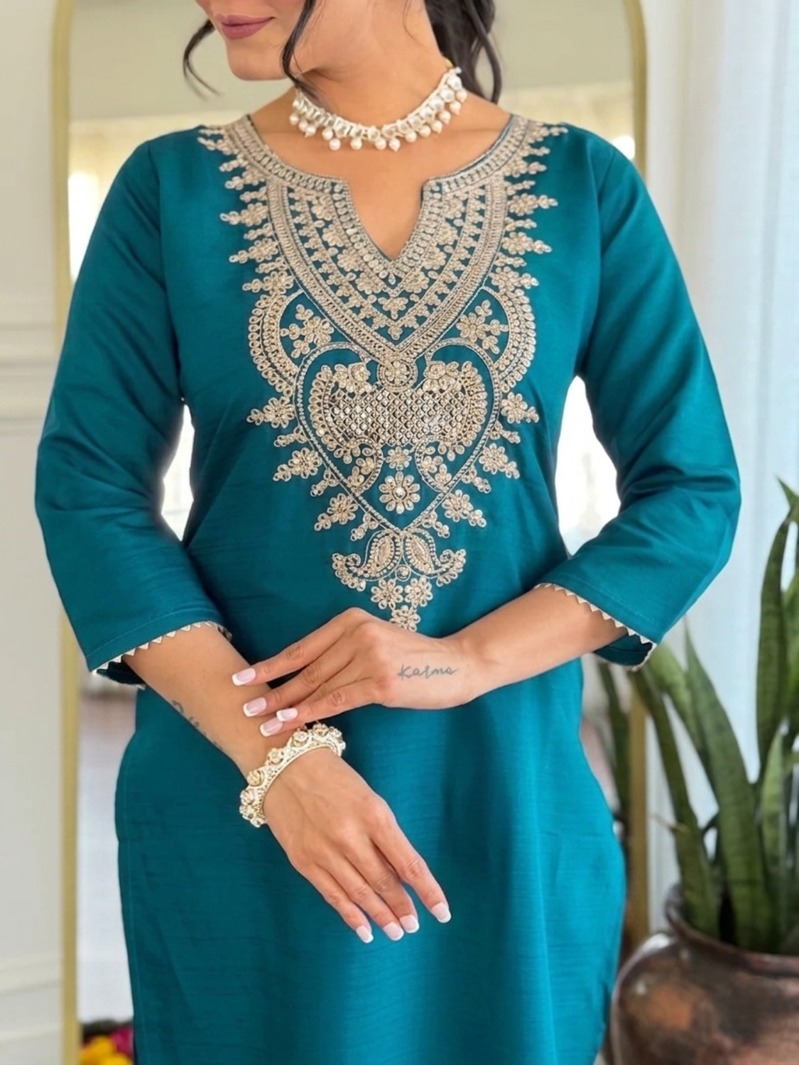 Image of RHET FASHION Women Kurta Pant Attached Dupatta Set