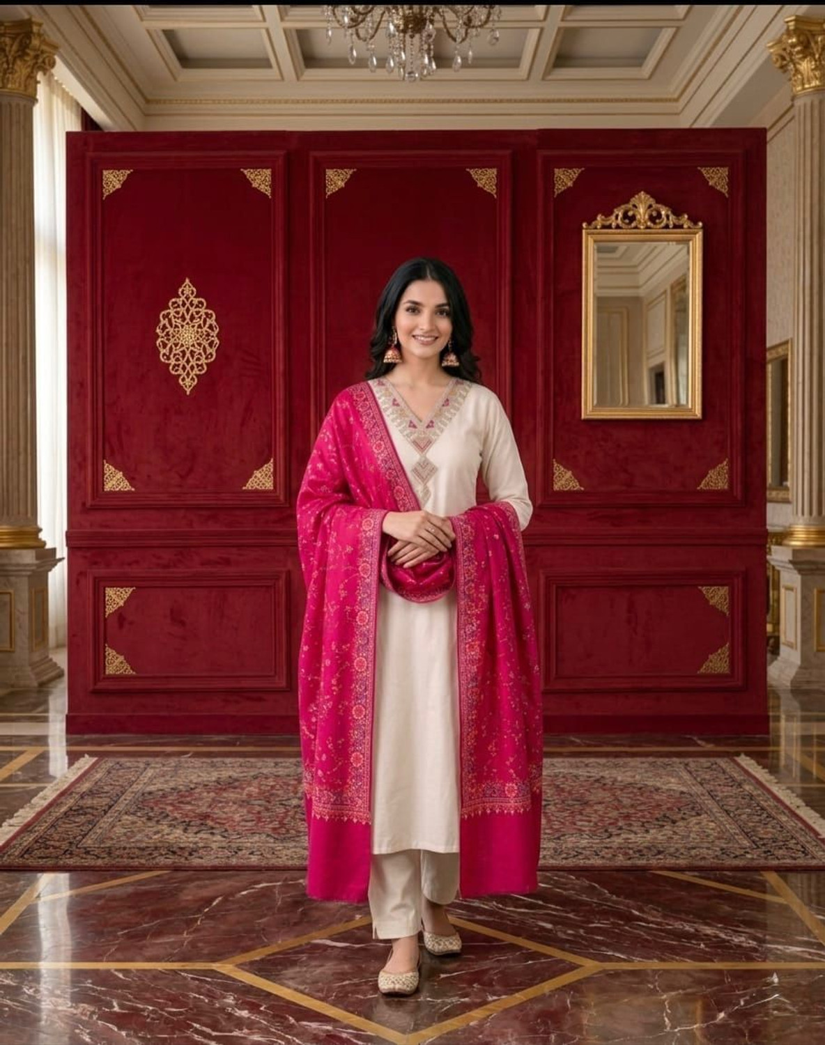 Image of aalo fashoin Embroidered Kurta, Trouser /Pant & Dupatta Set