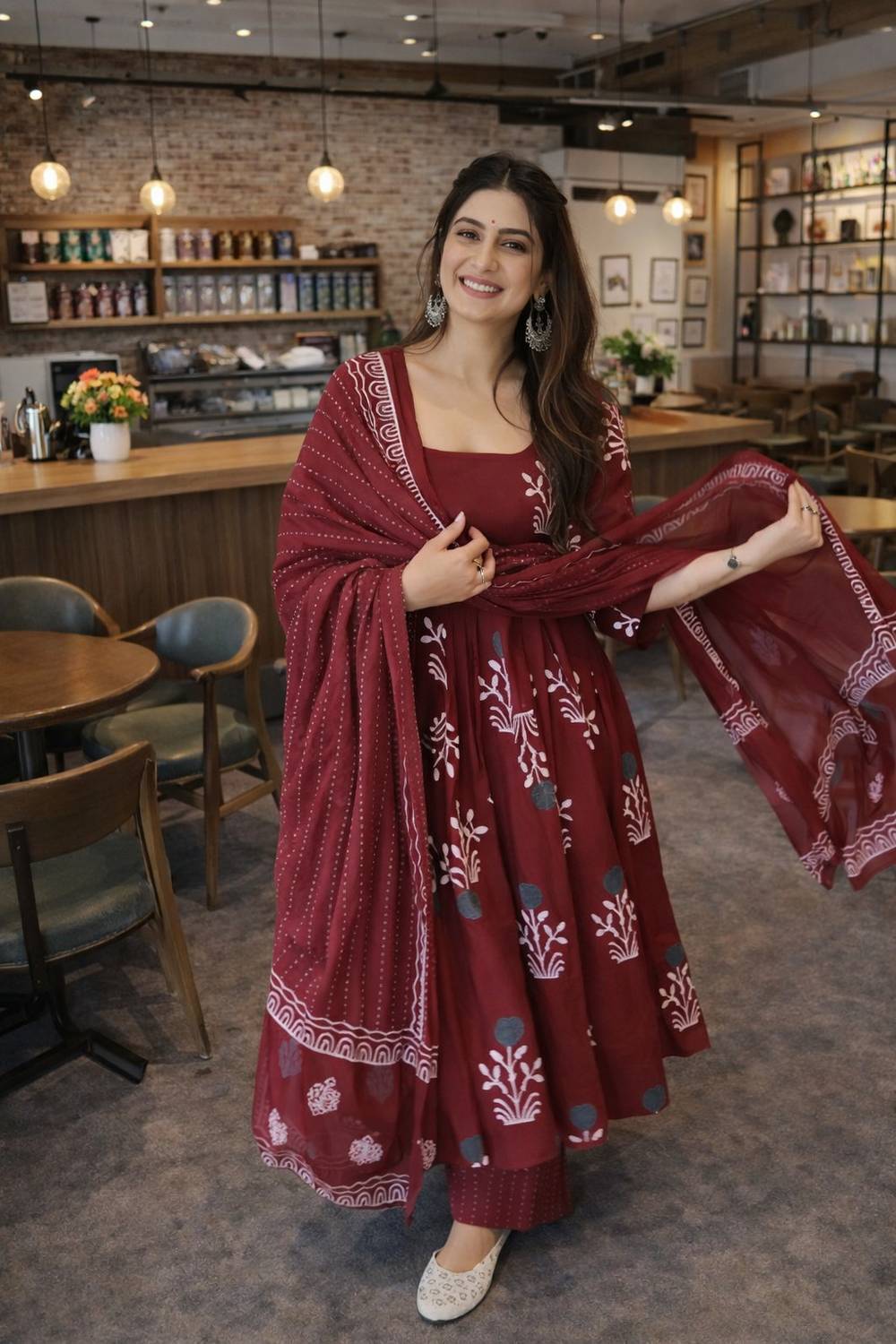AnAdhTex Self Design Kurta, Palazzo & Dupatta Set