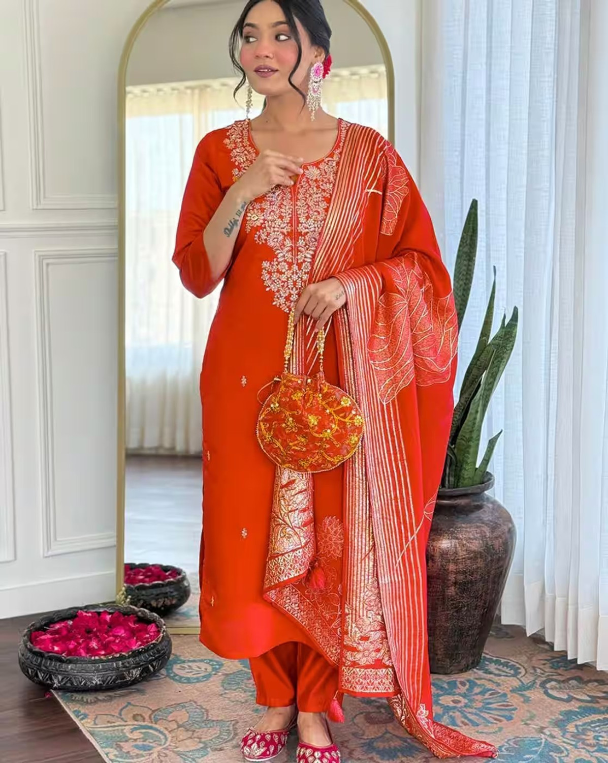Image of C4A Embroidered Kurta, Trouser /Pant & Dupatta Set