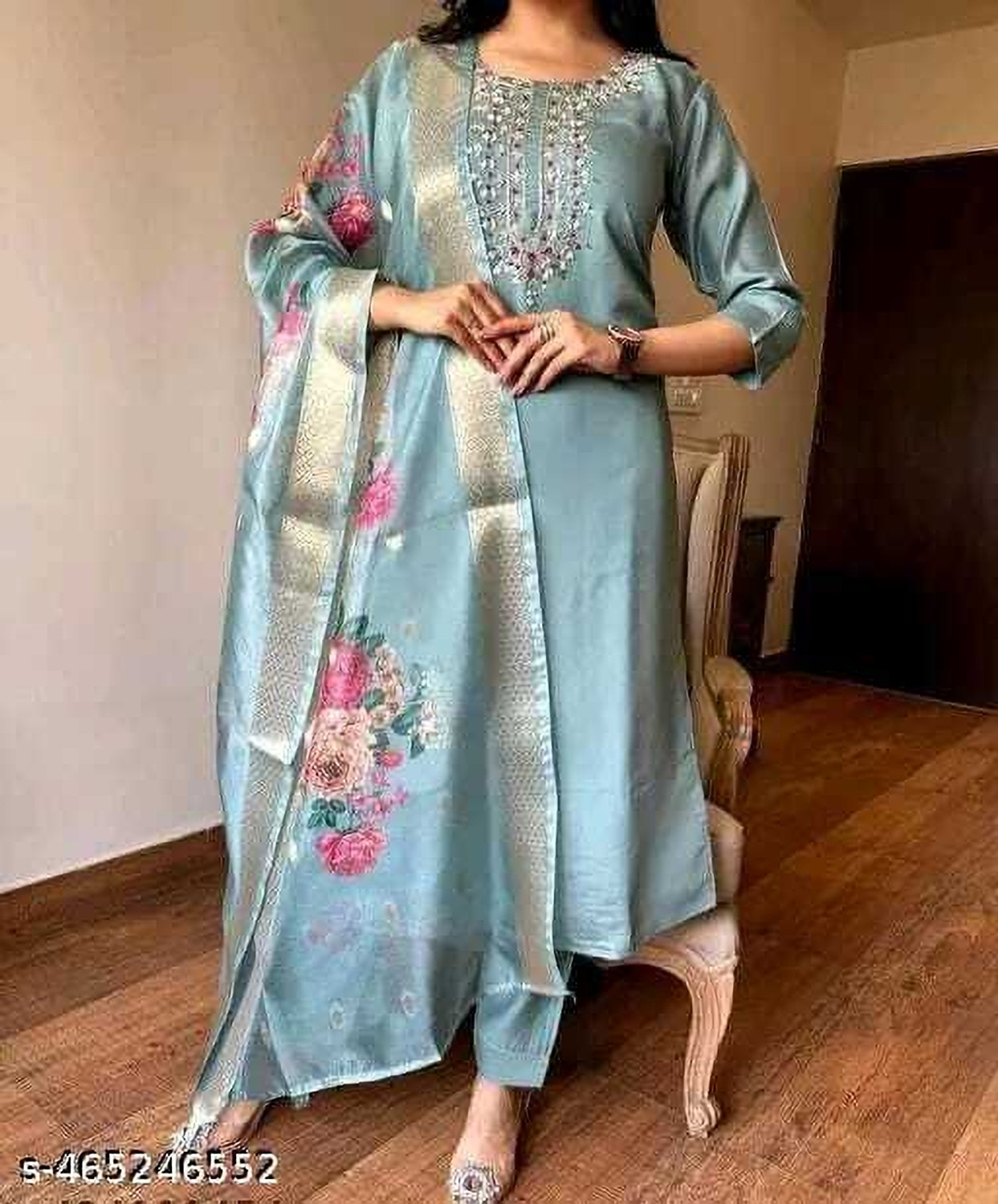 Image of FARHATFASHION Embroidered Kurta, Trouser /Pant & Dupatta Set