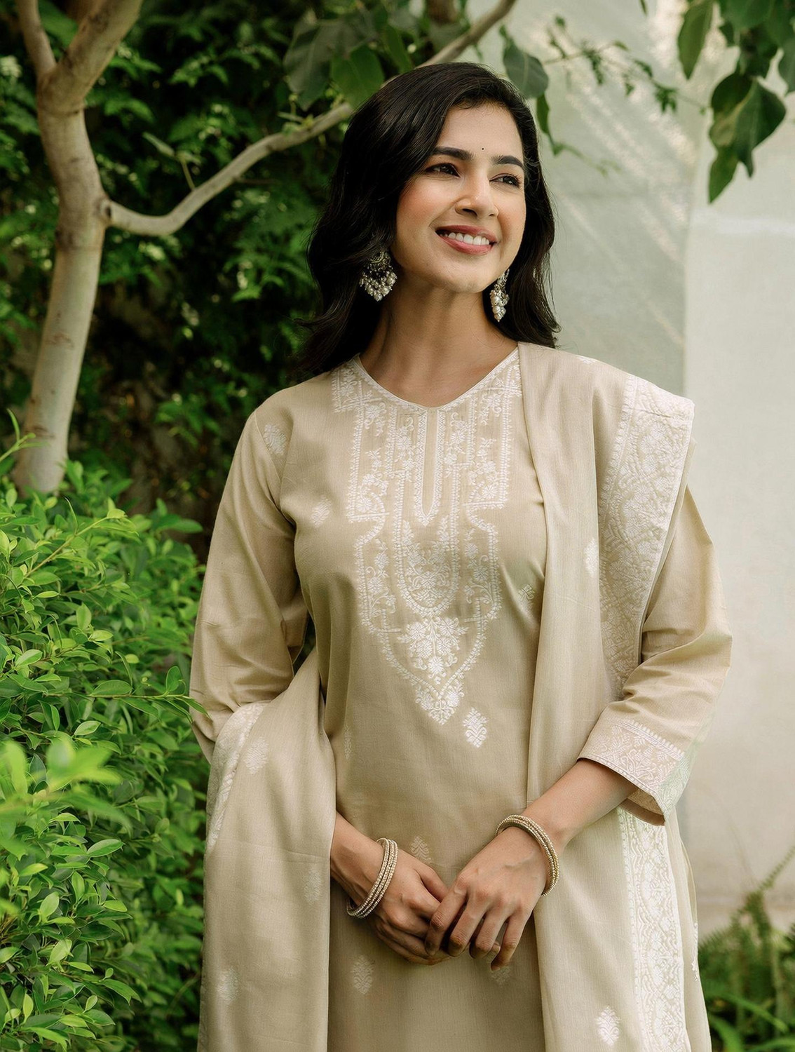Image of Tasrika Embellished, Woven Kurta, Trouser /Pant & Dupatta Set