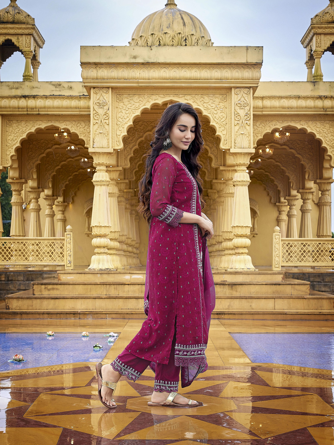 Image of Royal Export Embroidered Kurta, Trouser /Pant & Dupatta Set