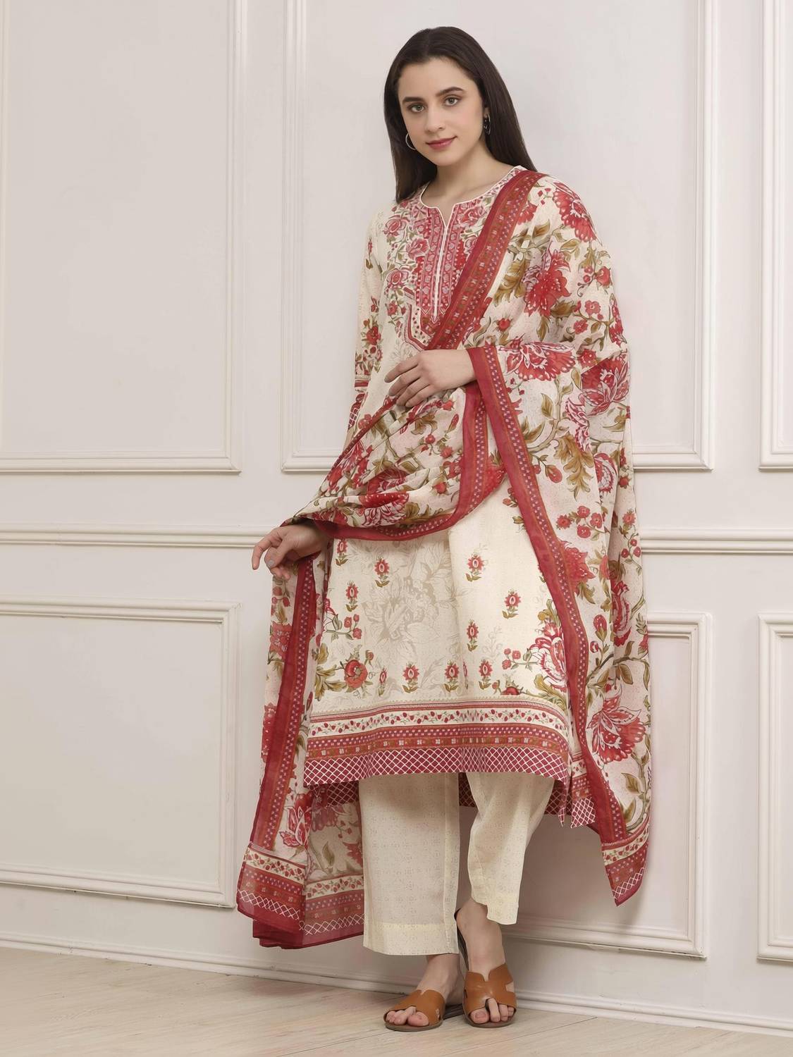 BIBA Printed Kurta, Palazzo & Dupatta Set