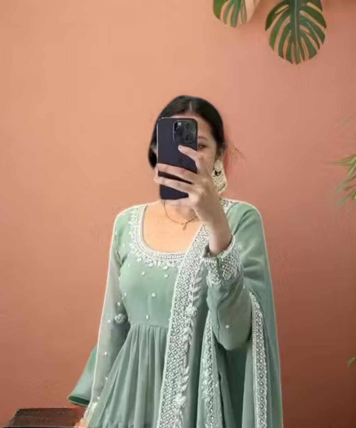Image of HOUSE OF COMMON Embroidered Anarkali Kurta, Bottom & Dupatta Set