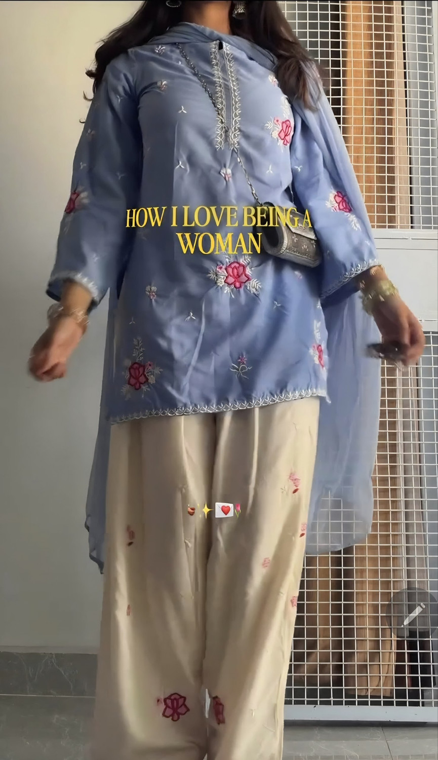 Image of PINKVASTRA Printed Kurta, Palazzo & Dupatta Set