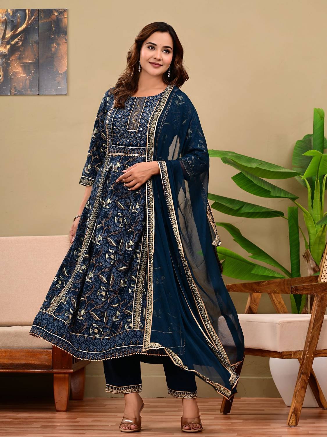 AJWAPRINTS Printed Anarkali Kurta, Bottom & Dupatta Set