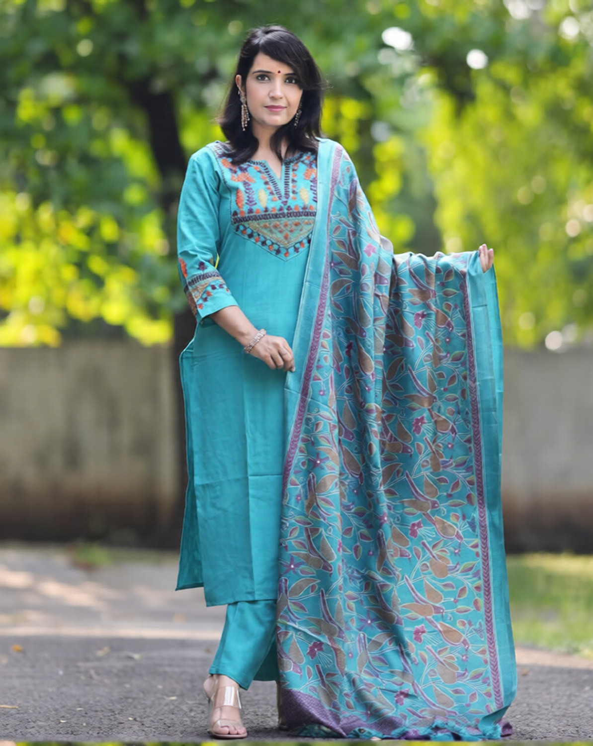 Image of SIMRAN FASHION Printed Kurta, Palazzo & Dupatta Set