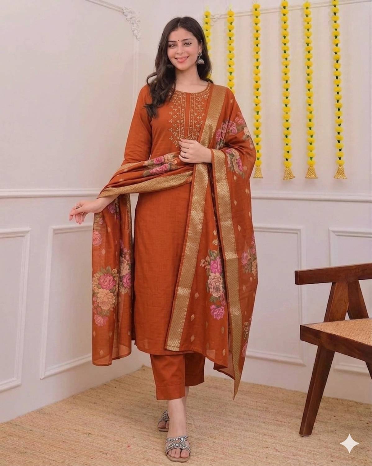 BALAAD CREATION Embroidered, Floral Print Kurta, Trouser/Pant & Dupatta Set