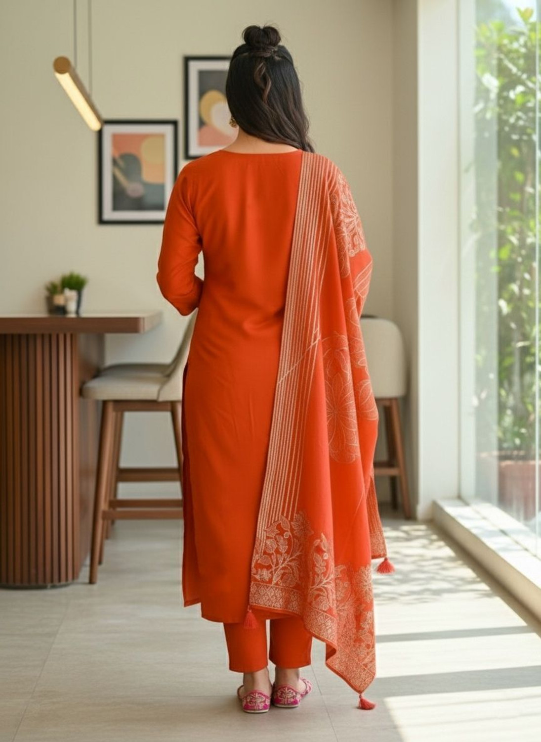 Image of RUTABO Embroidered Kurta, Trouser /Pant & Dupatta Set