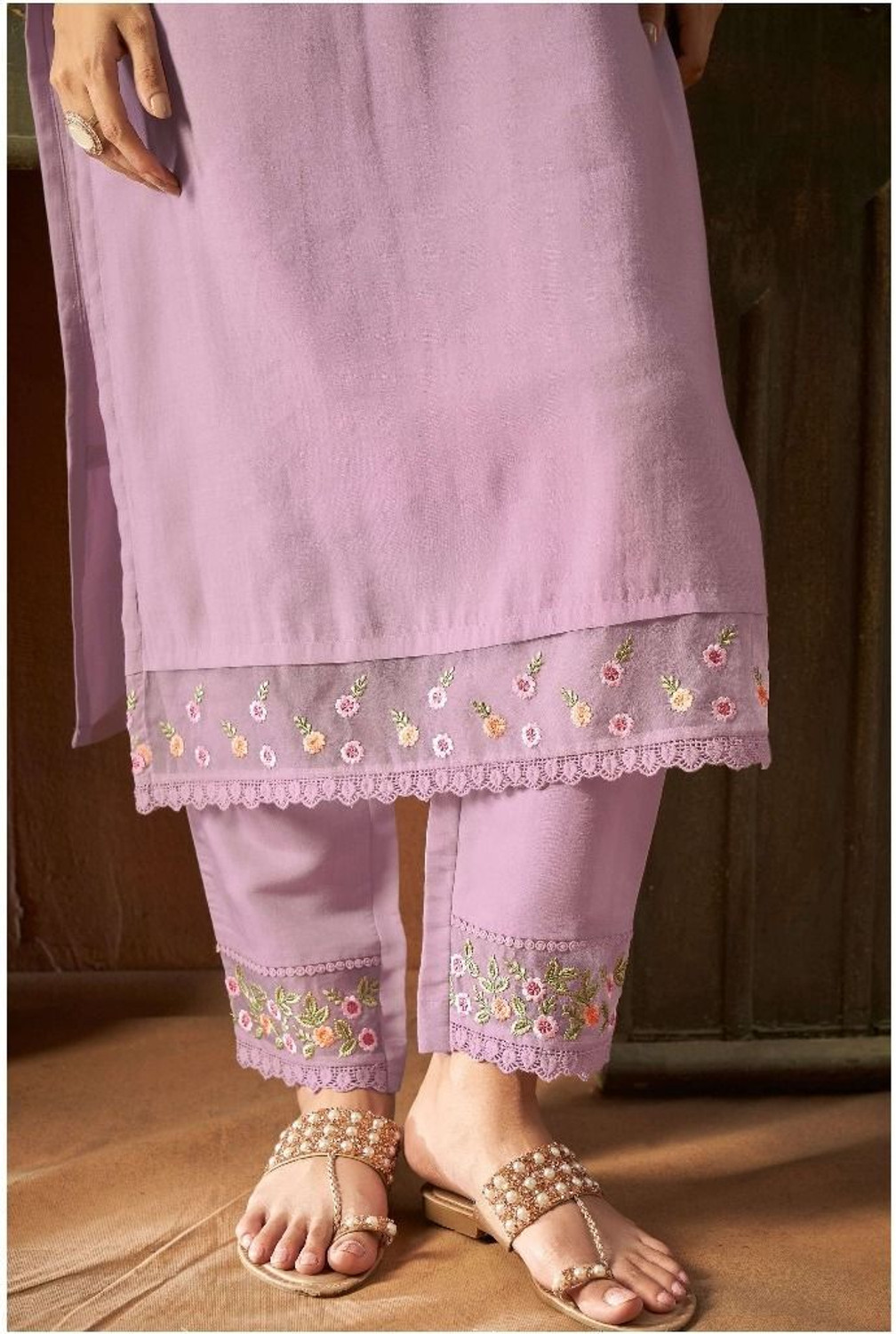 Image of KALKI COLLECTION Embroidered Kurta, Trouser /Pant & Dupatta Set