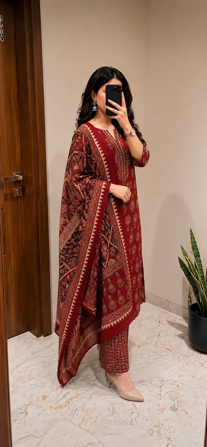Image of BHADRIYAA Floral Print Kurta, Trouser /Pant & Dupatta Set