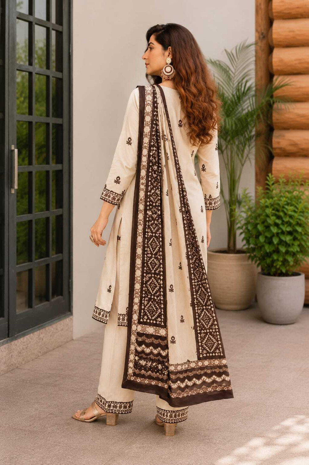Image of GODRAM Floral Print, Embroidered Kurta, Trouser /Pant & Dupatta Set