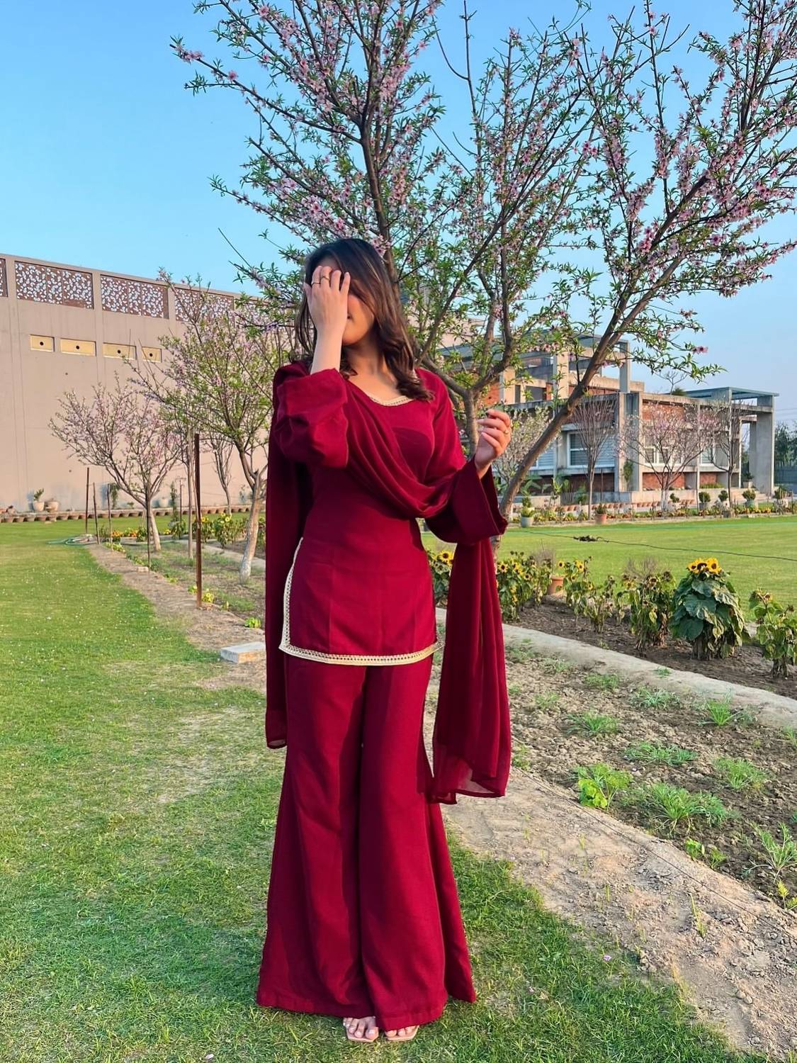 DISHWA Fashion Solid Kurta, Palazzo & Dupatta Set - Image 1