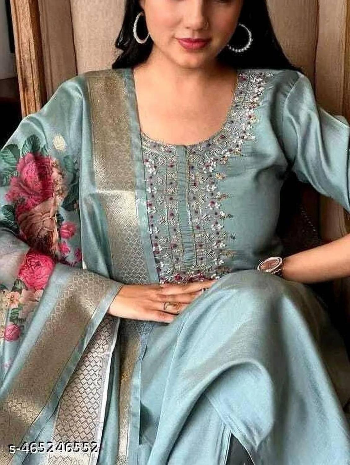 AALO FASHIONS Embroidered Anarkali Kurta, Bottom & Dupatta Set