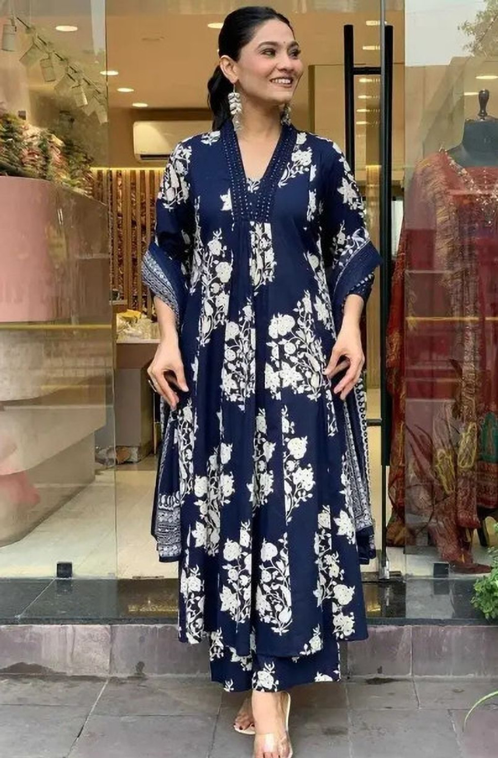 Image of DAKSHFAB Printed Kurta, Trouser /Pant & Dupatta Set