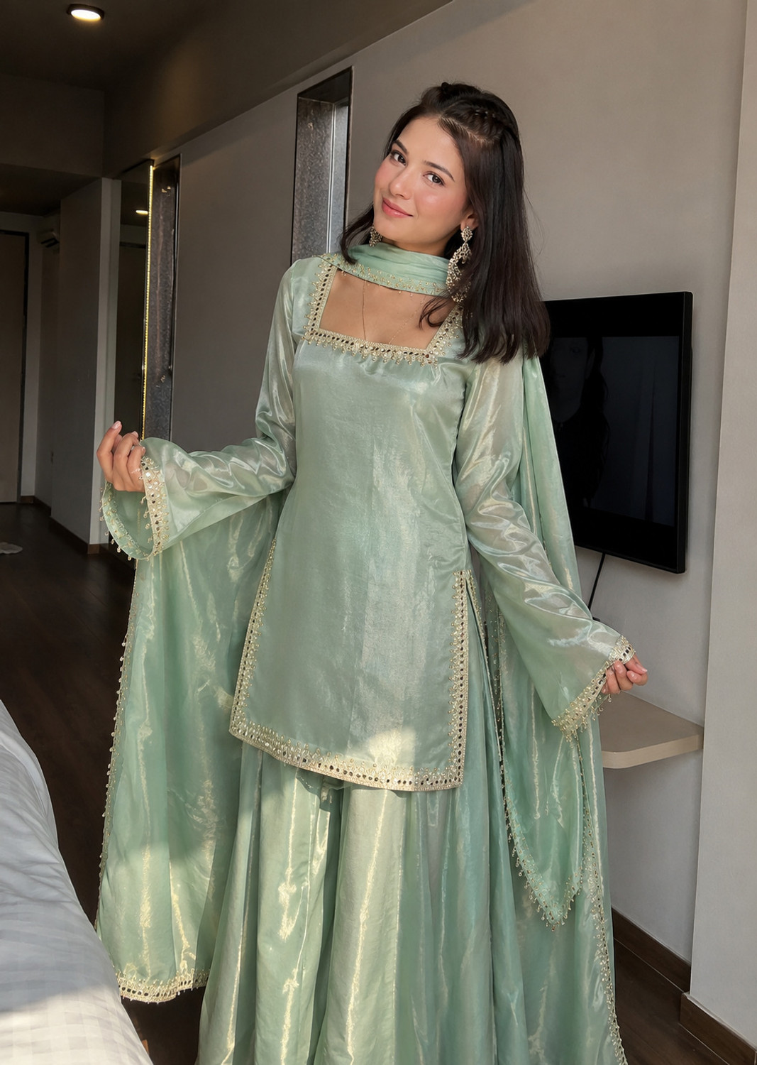 AHORN Embellished Kurta, Palazzo & Dupatta Set