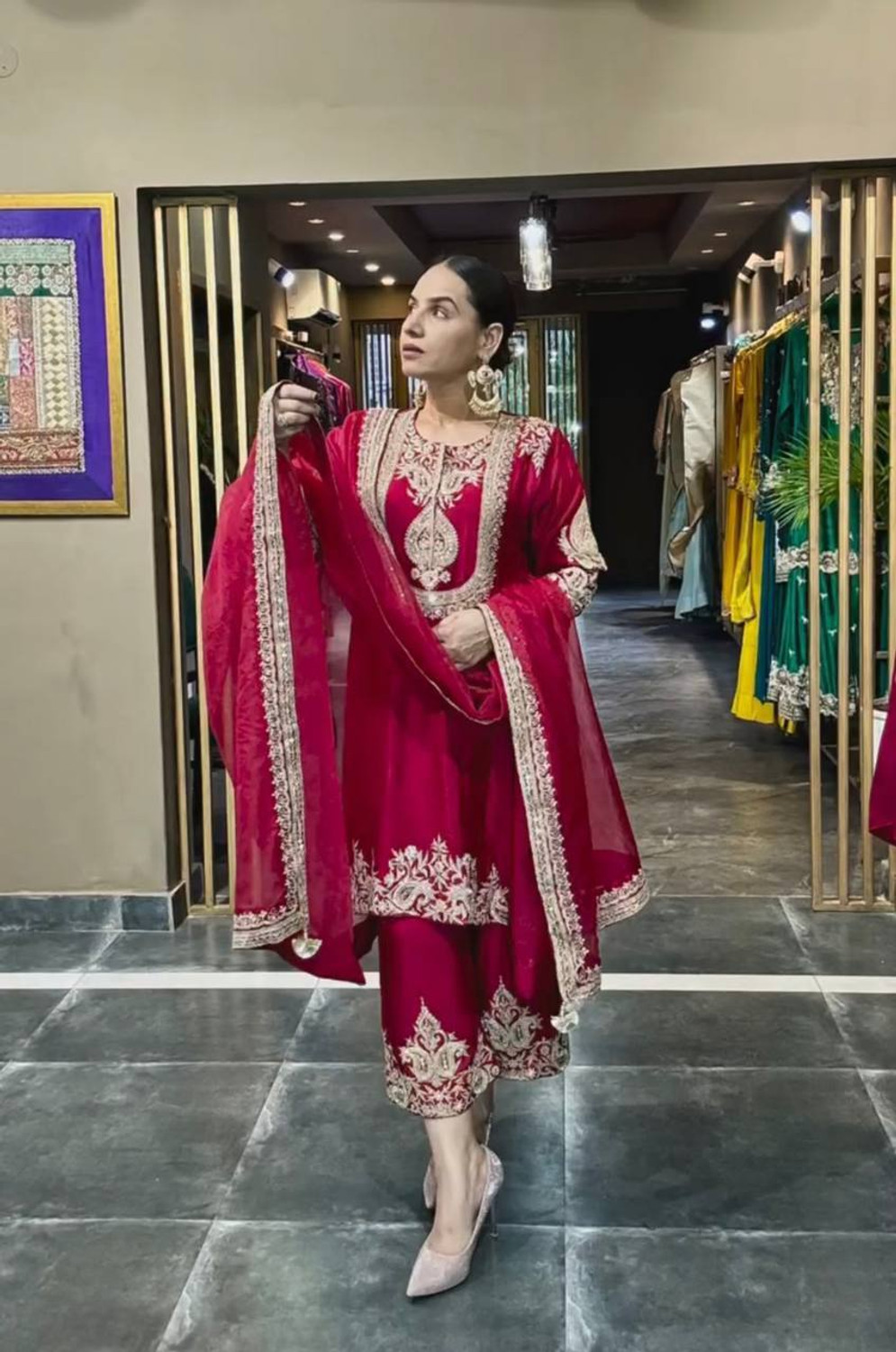 Image of PILUDI Embroidered Kurta, Salwar & Dupatta Set