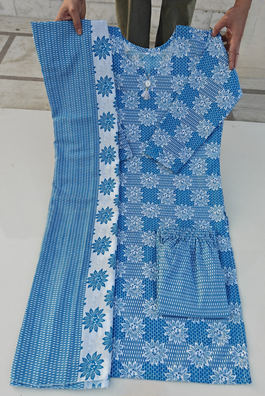 Image of ABCOLLECTION Printed Kurta, Palazzo & Dupatta Set