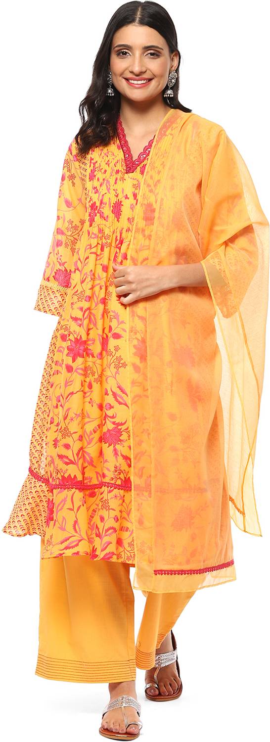 BIBA Printed Kurta, Palazzo & Dupatta Set
