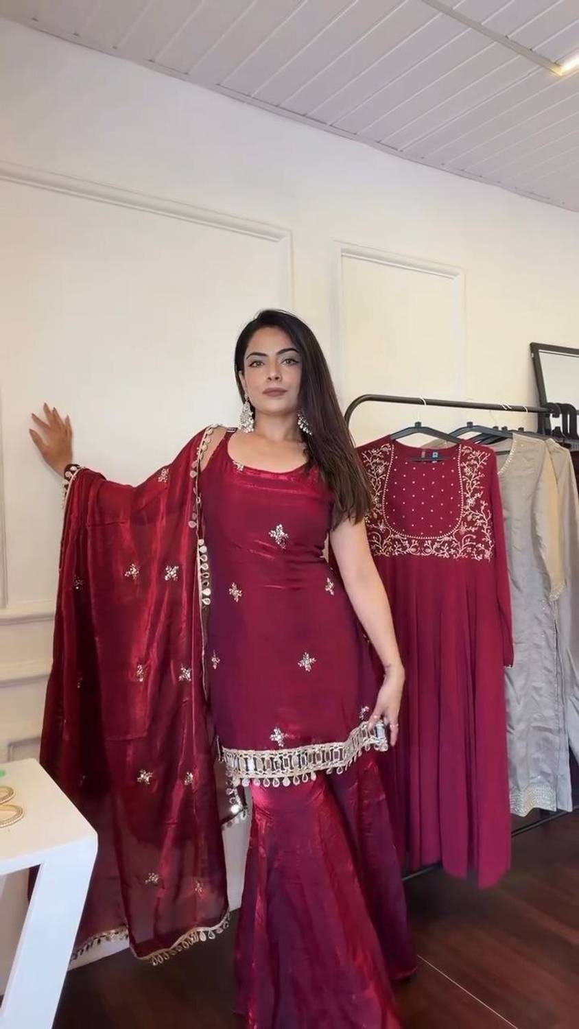 ANGELOUTLETS Embroidered Kurta, Sharara & Dupatta Set - Image 2