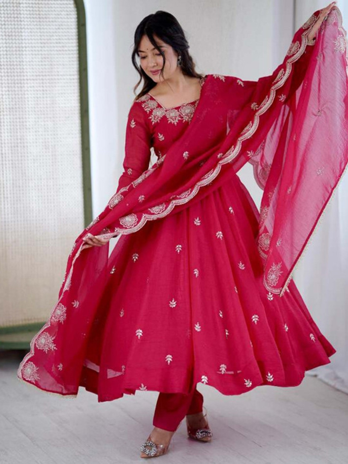 Image of MULANIENT Embroidered Kurta, Trouser /Pant & Dupatta Set