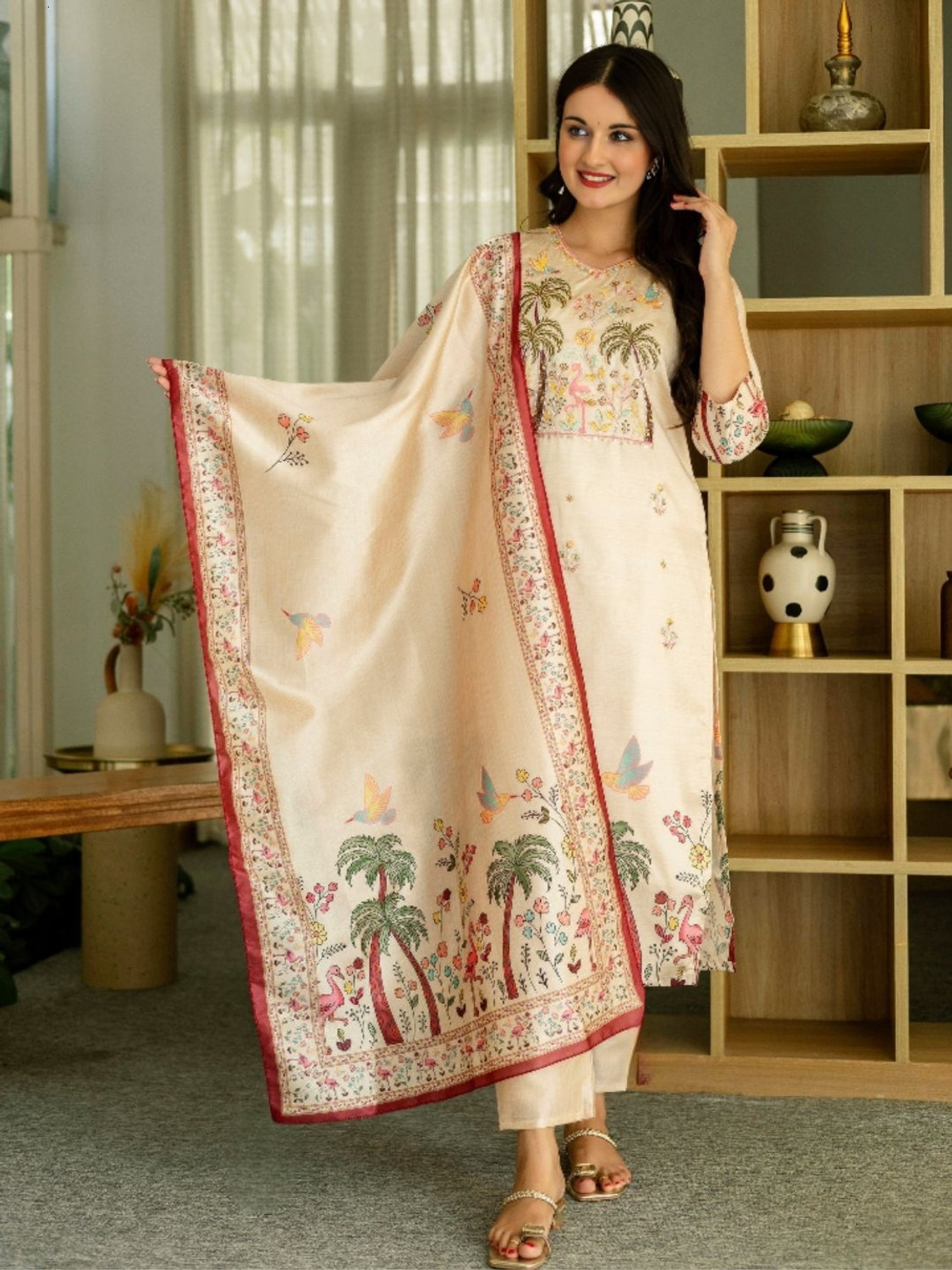 Image of clothstory Printed Kurta, Trouser /Pant & Dupatta Set