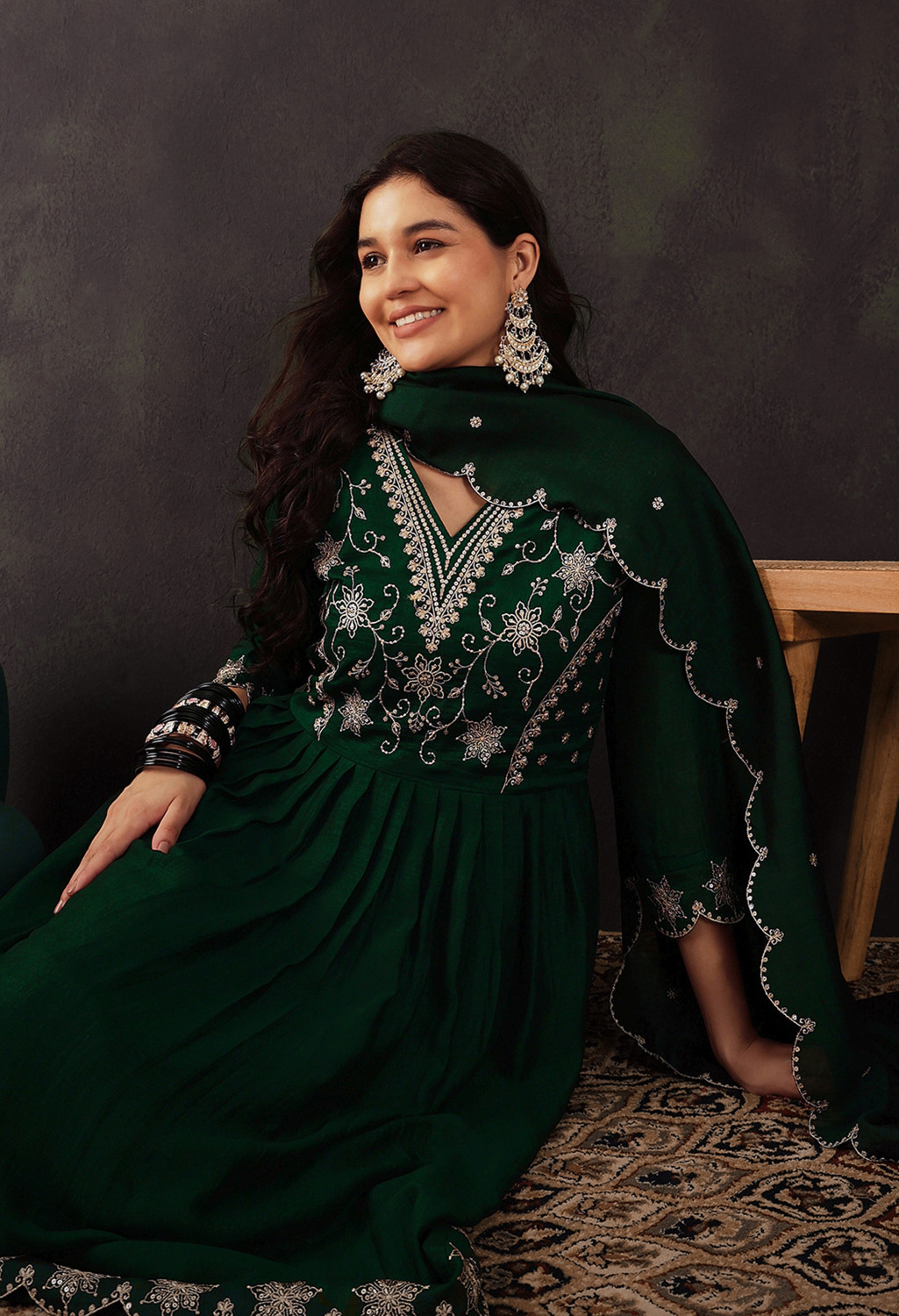 Image of SheWill Embroidered Kurta, Trouser /Pant & Dupatta Set