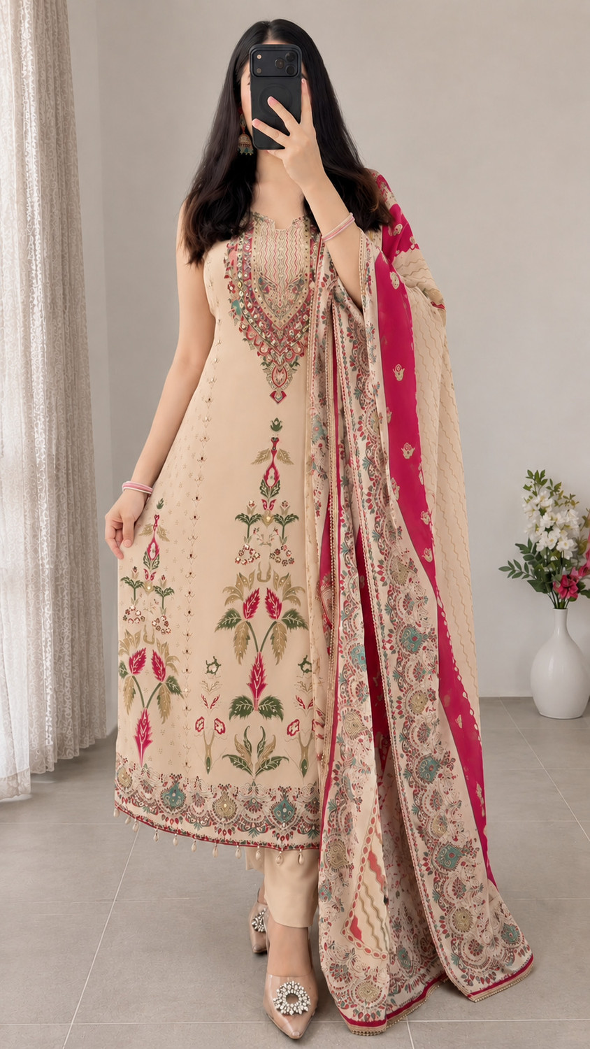 Image of aadiethnic Printed Kurta, Trouser /Pant & Dupatta Set