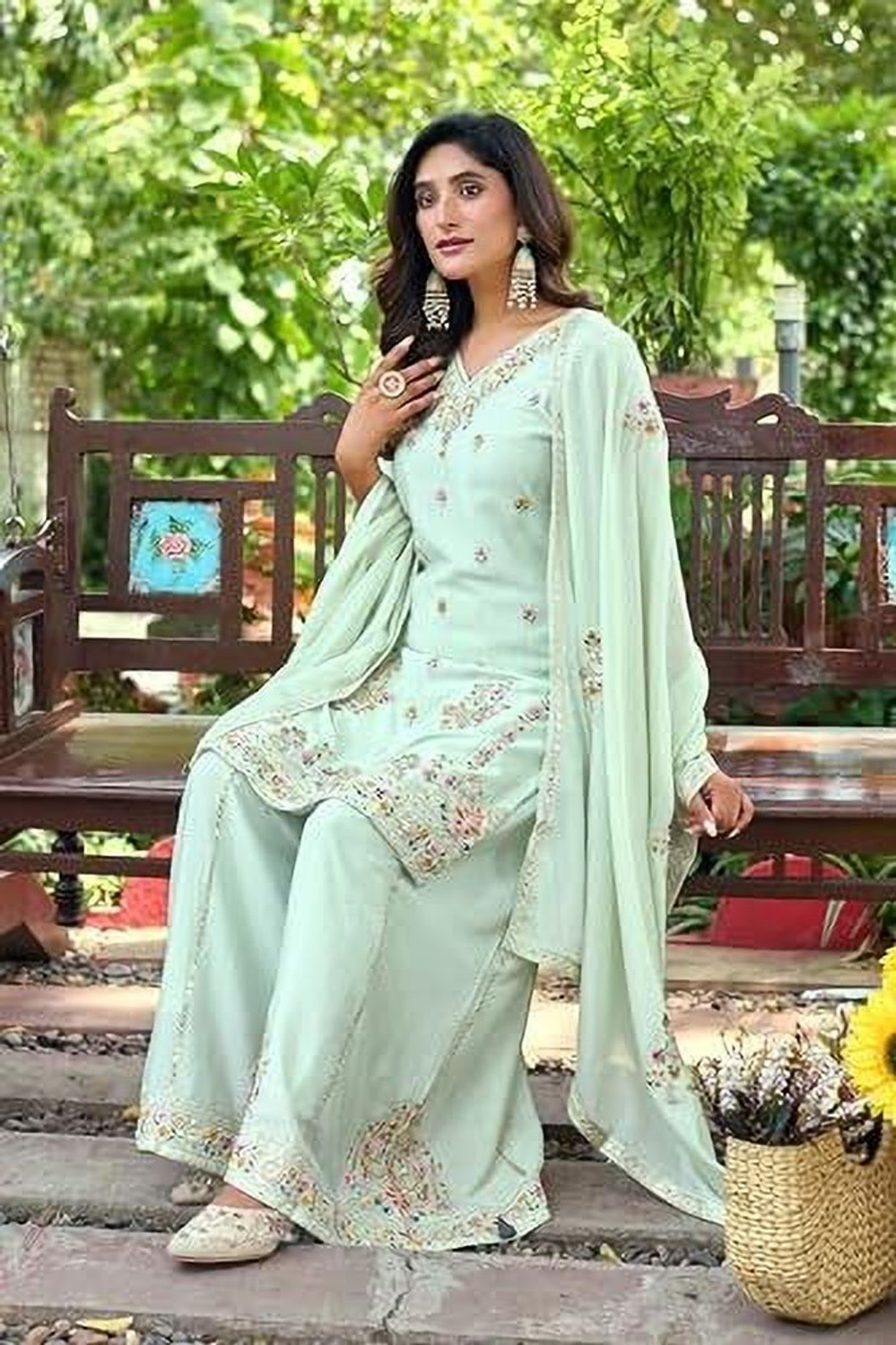 Image of SHISHKALA Embroidered Kurta, Sharara & Dupatta Set