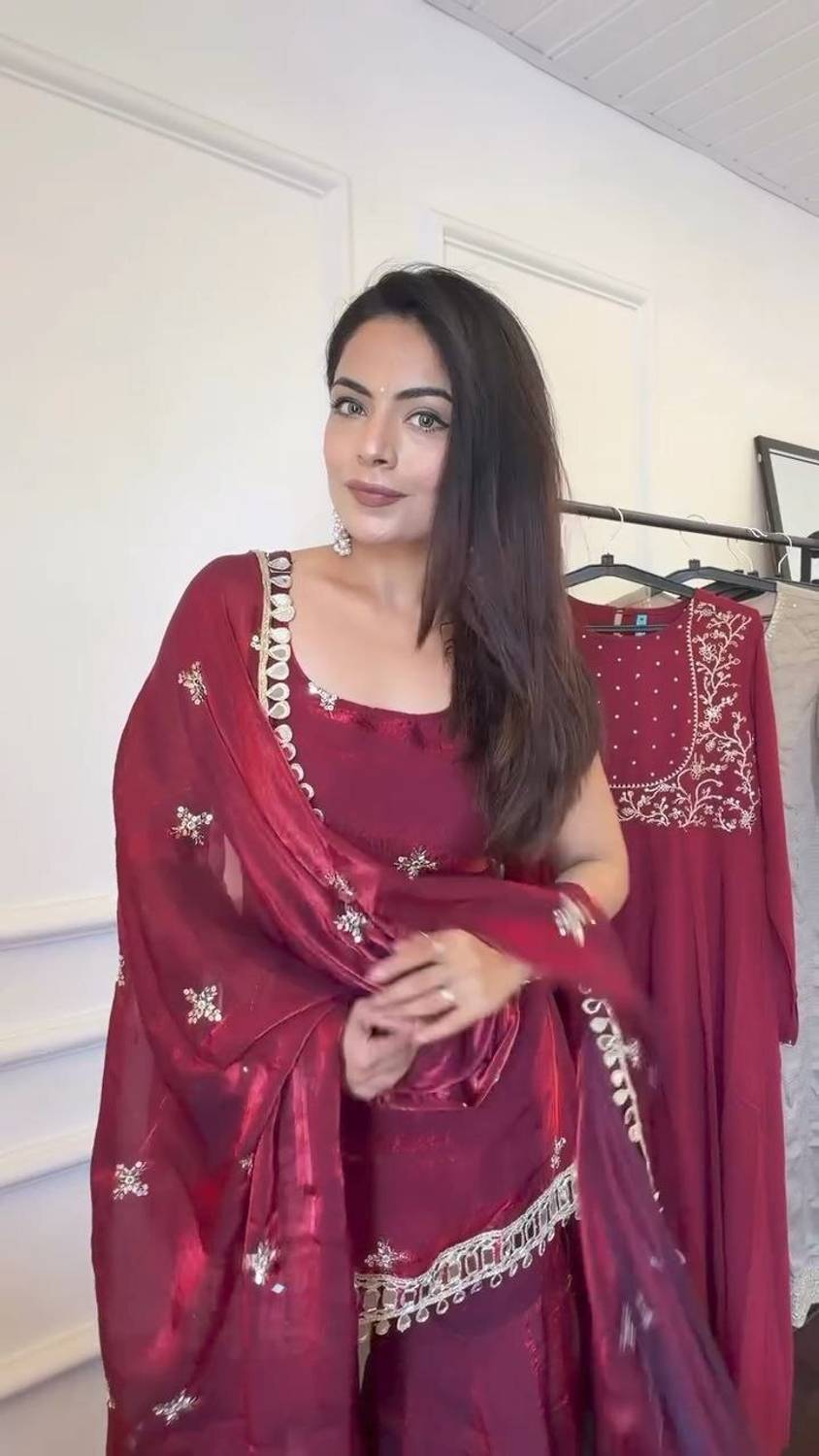 ANGELOUTLETS Embroidered Kurta, Sharara & Dupatta Set - Image 4
