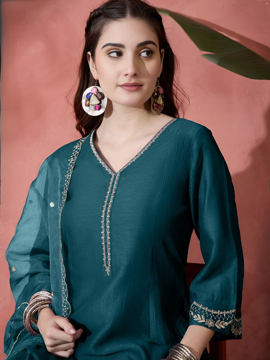 Image of HOUSEOFKALI Embroidered Anarkali Kurta, Bottom & Dupatta Set