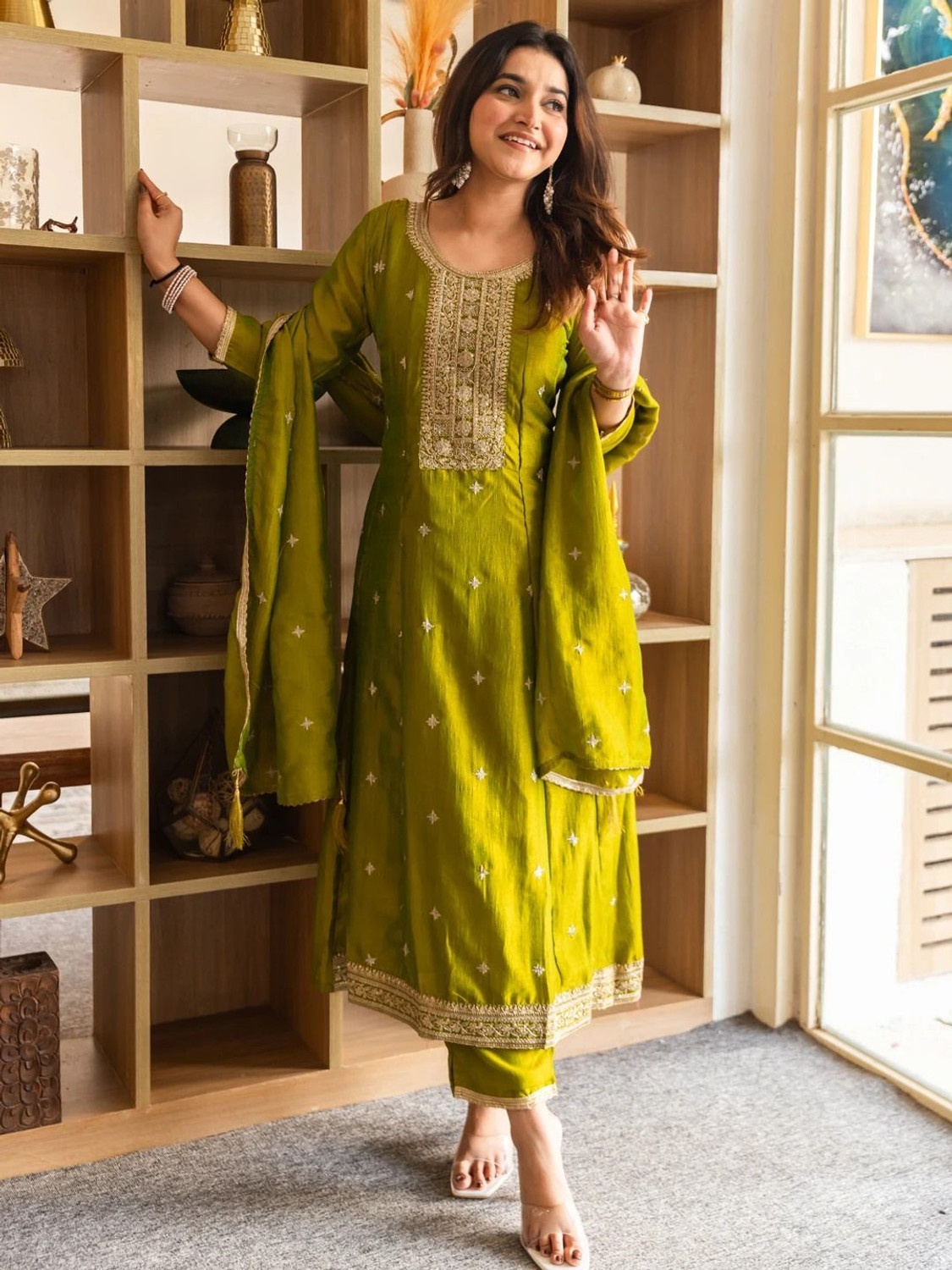 Image of VredeVogel Embroidered Kurta, Trouser /Pant & Dupatta Set
