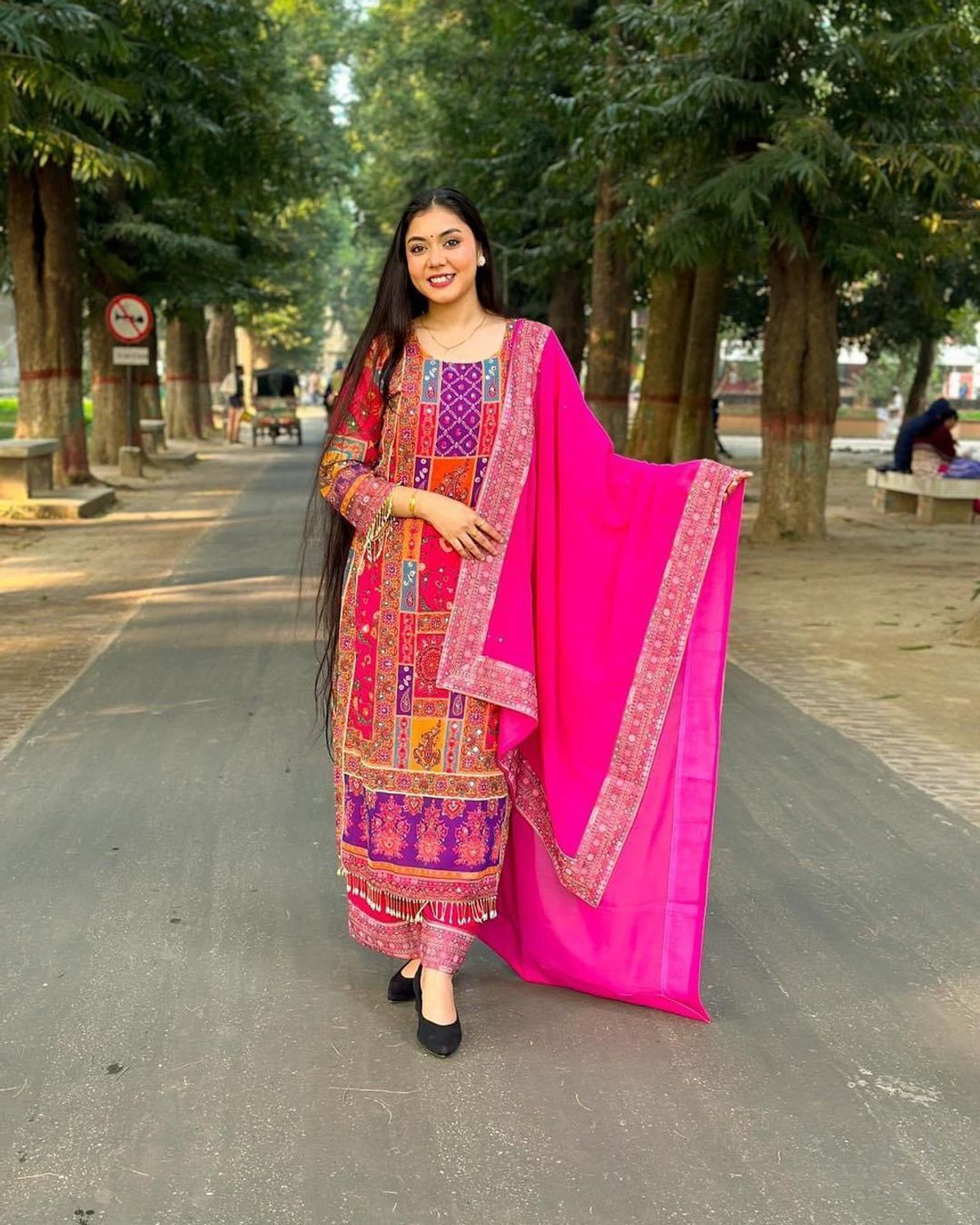 Image of DHVIJA FASHION Printed Kurta, Palazzo & Dupatta Set