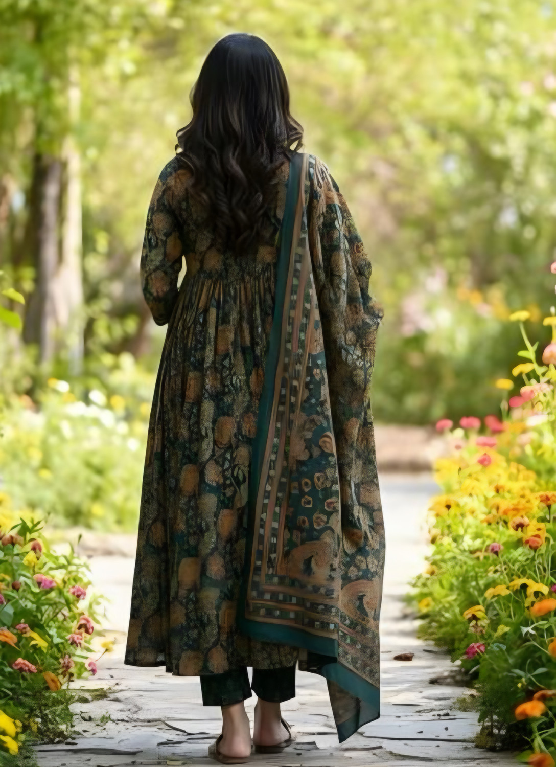 Image of Oumad Printed Kurta, Trouser /Pant & Dupatta Set