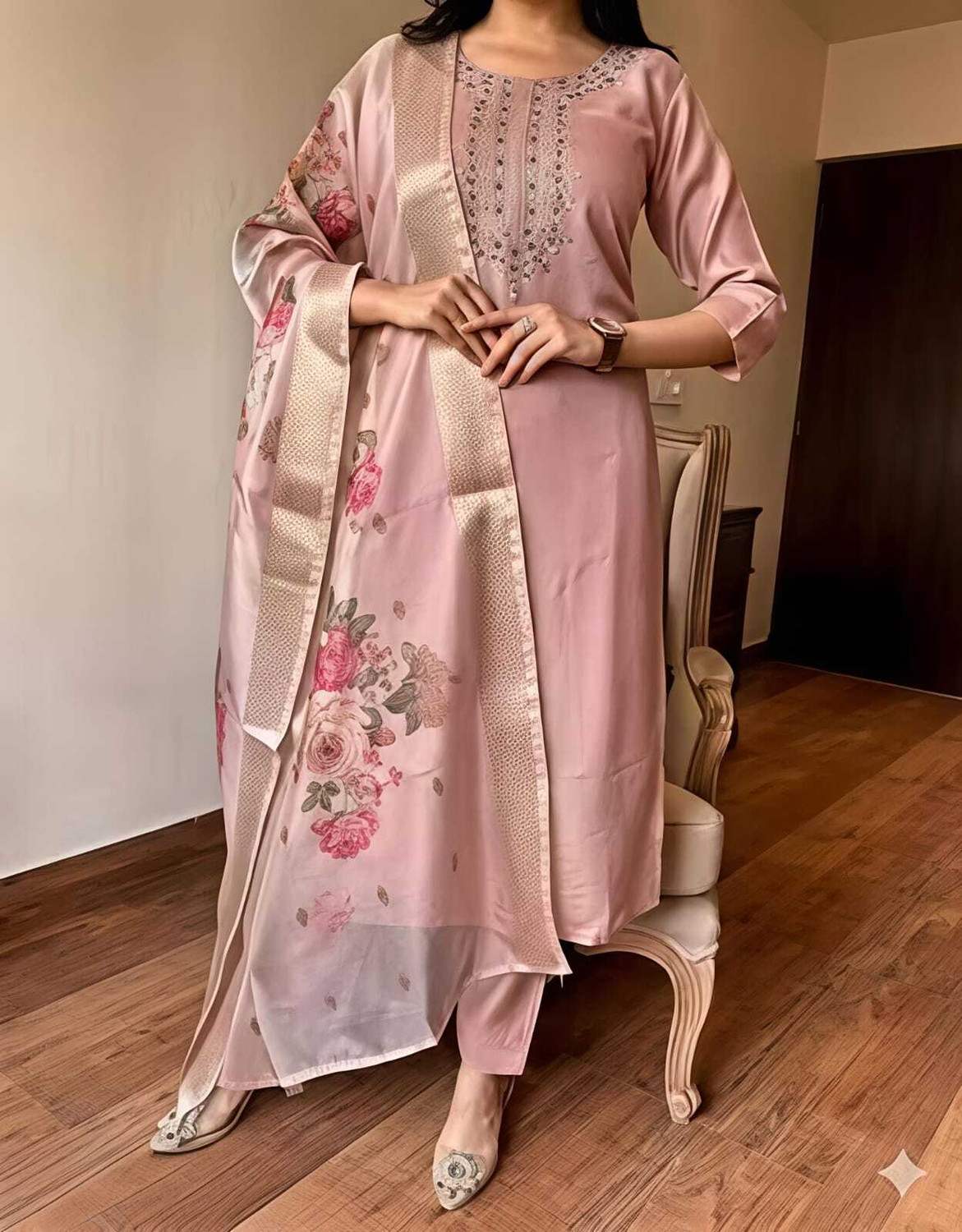 Image of Dwarkesh Embroidered Kurta, Trouser /Pant & Dupatta Set