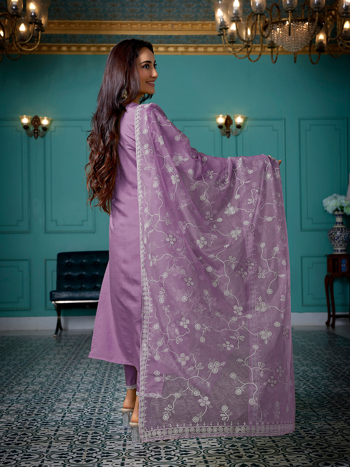 Image of Tasrika Embroidered Kurta, Trouser /Pant & Dupatta Set