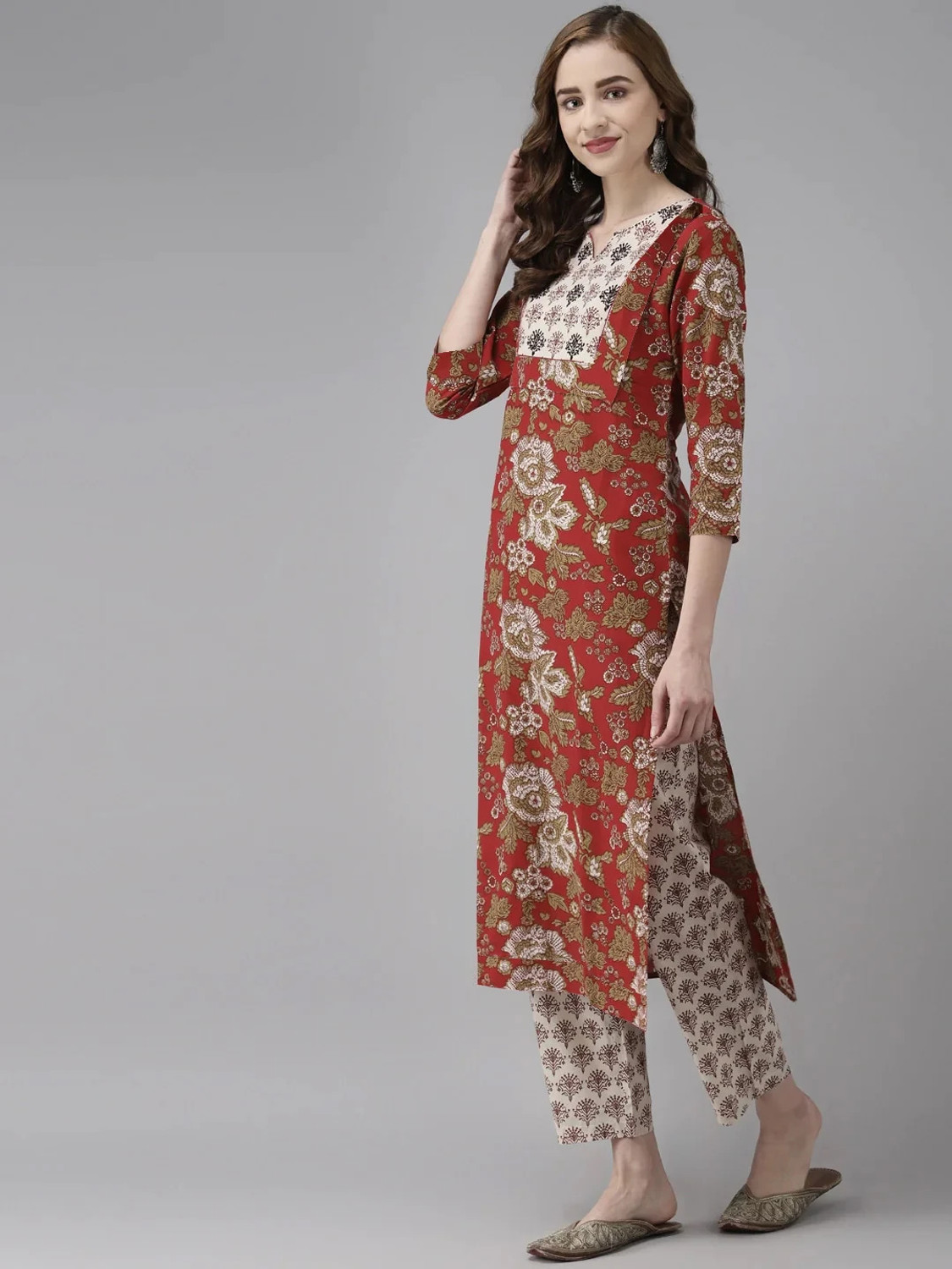 Image of sky fab Printed Kurta, Trouser /Pant & Dupatta Set