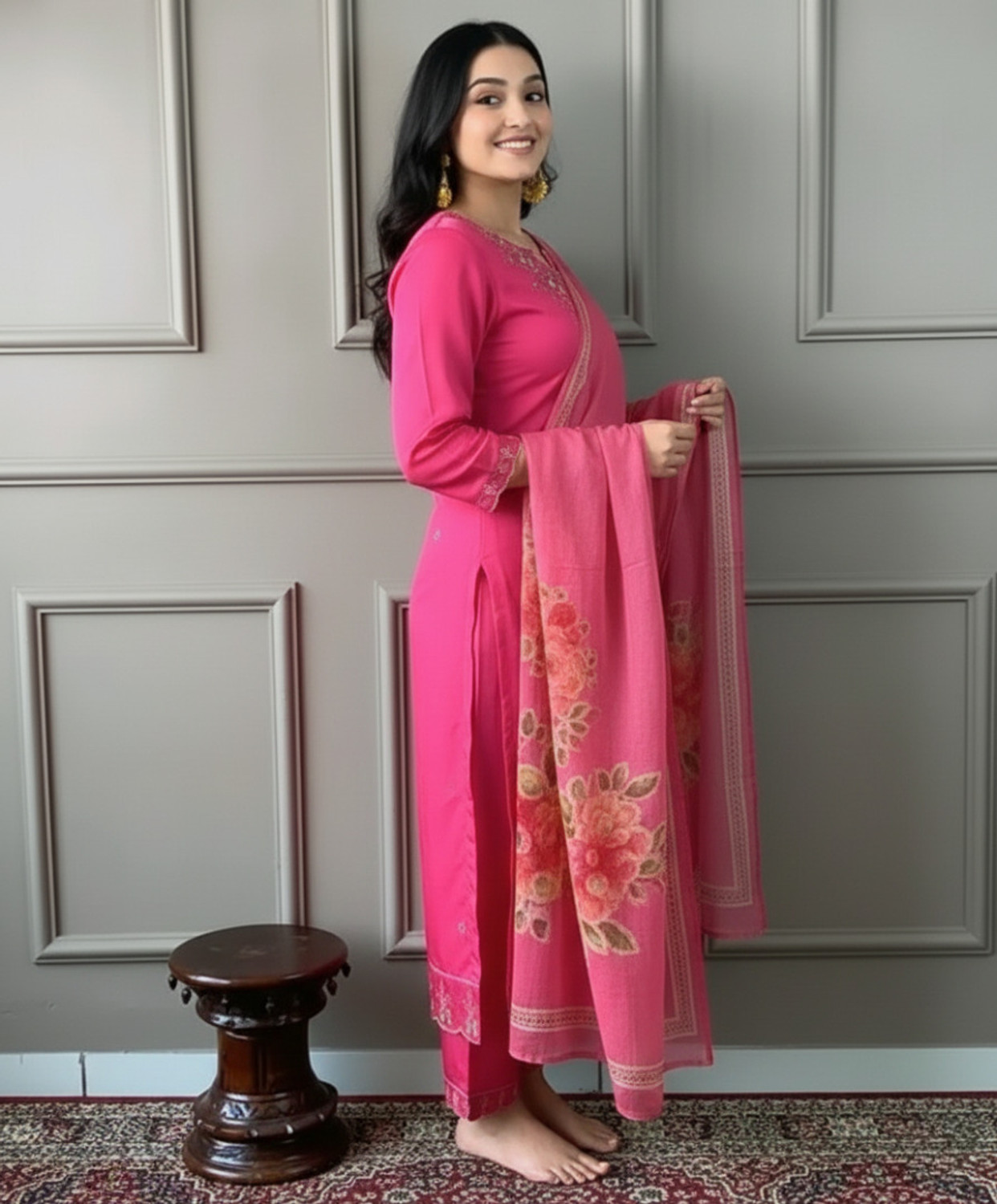 Image of shyam krishna fashion Embroidered Kurta, Trouser /Pant & Dupatta Set