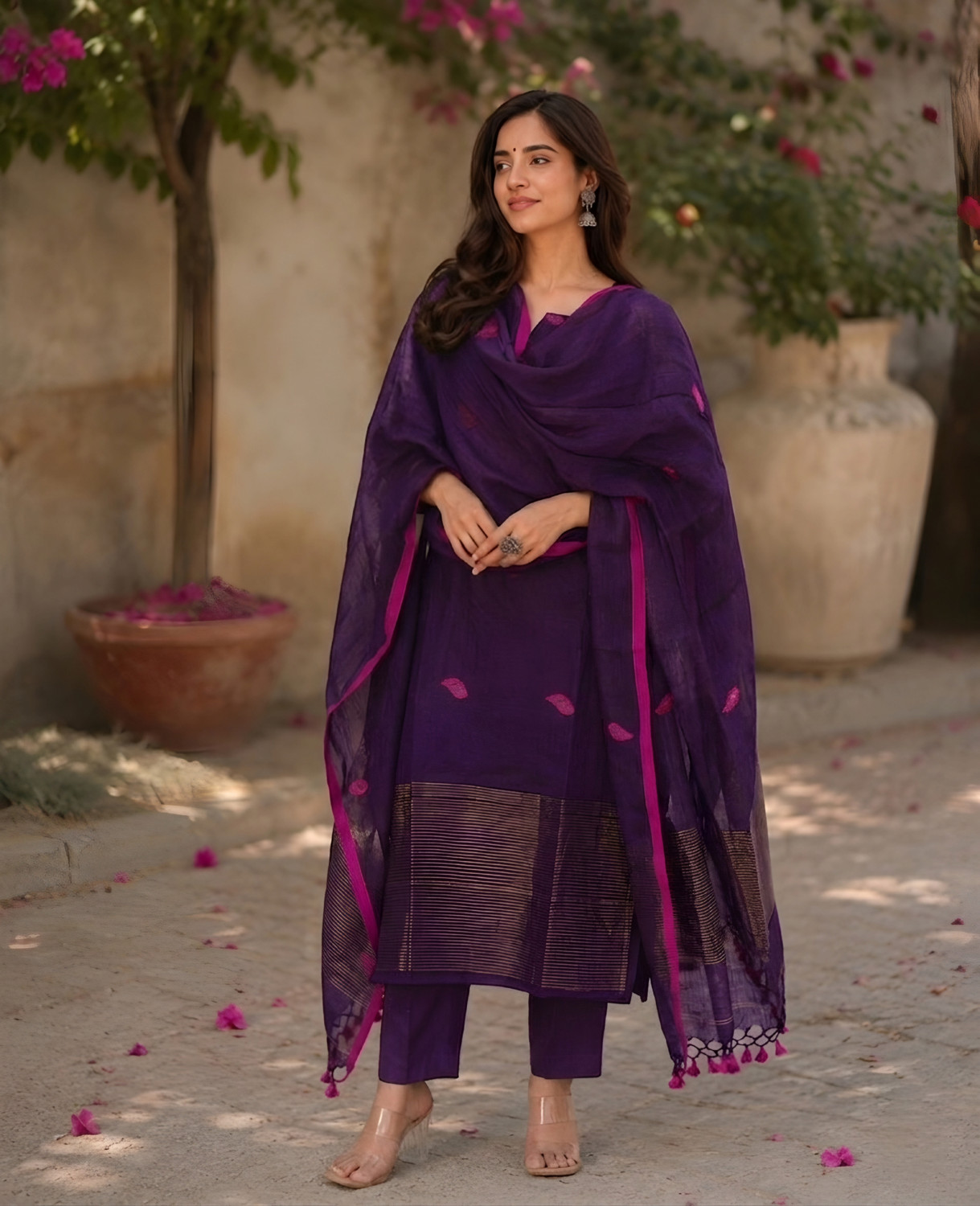 Image of uniqueenterprise Embroidered Kurta, Trouser /Pant & Dupatta Set