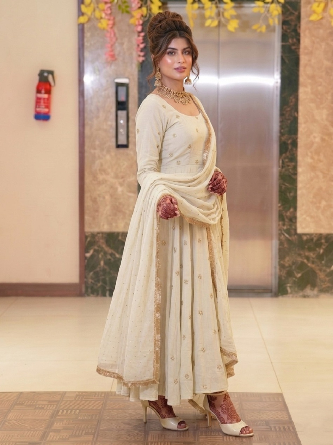 Image of TRANDTIDE Embroidered Anarkali Kurta, Bottom & Dupatta Set