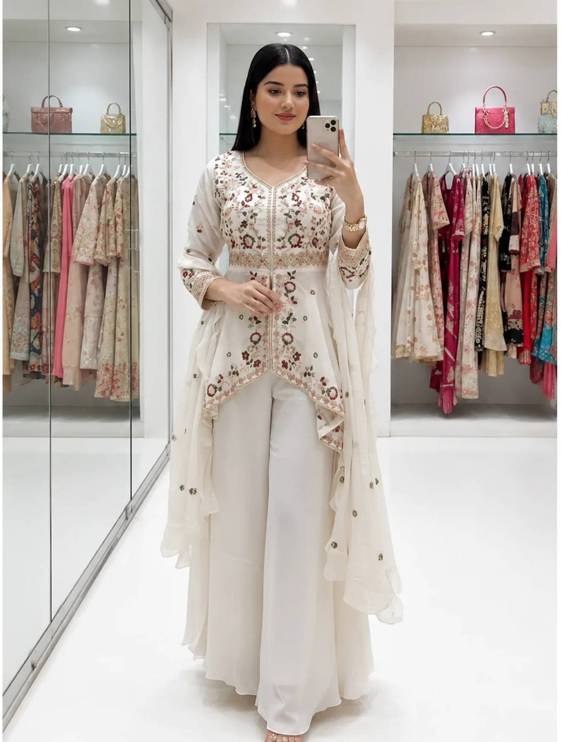 Elite Atelier Embroidered Kurta, Sharara & Dupatta Set - Image 1