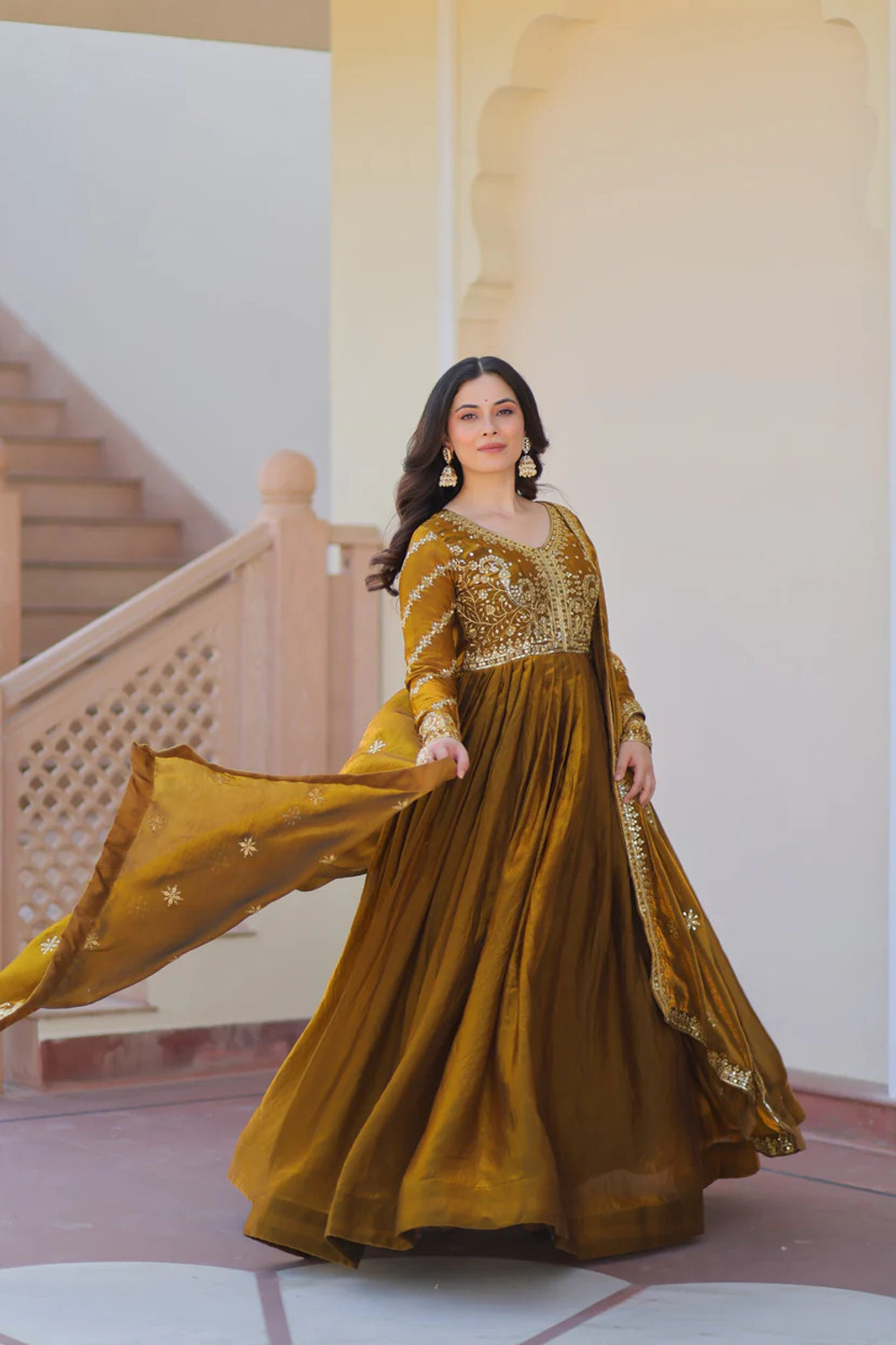 Image of Divastri Embroidered Anarkali Kurta, Bottom & Dupatta Set