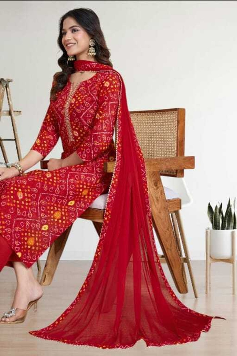 Image of RAS RANI Embroidered Kurta, Churidar & Dupatta Set