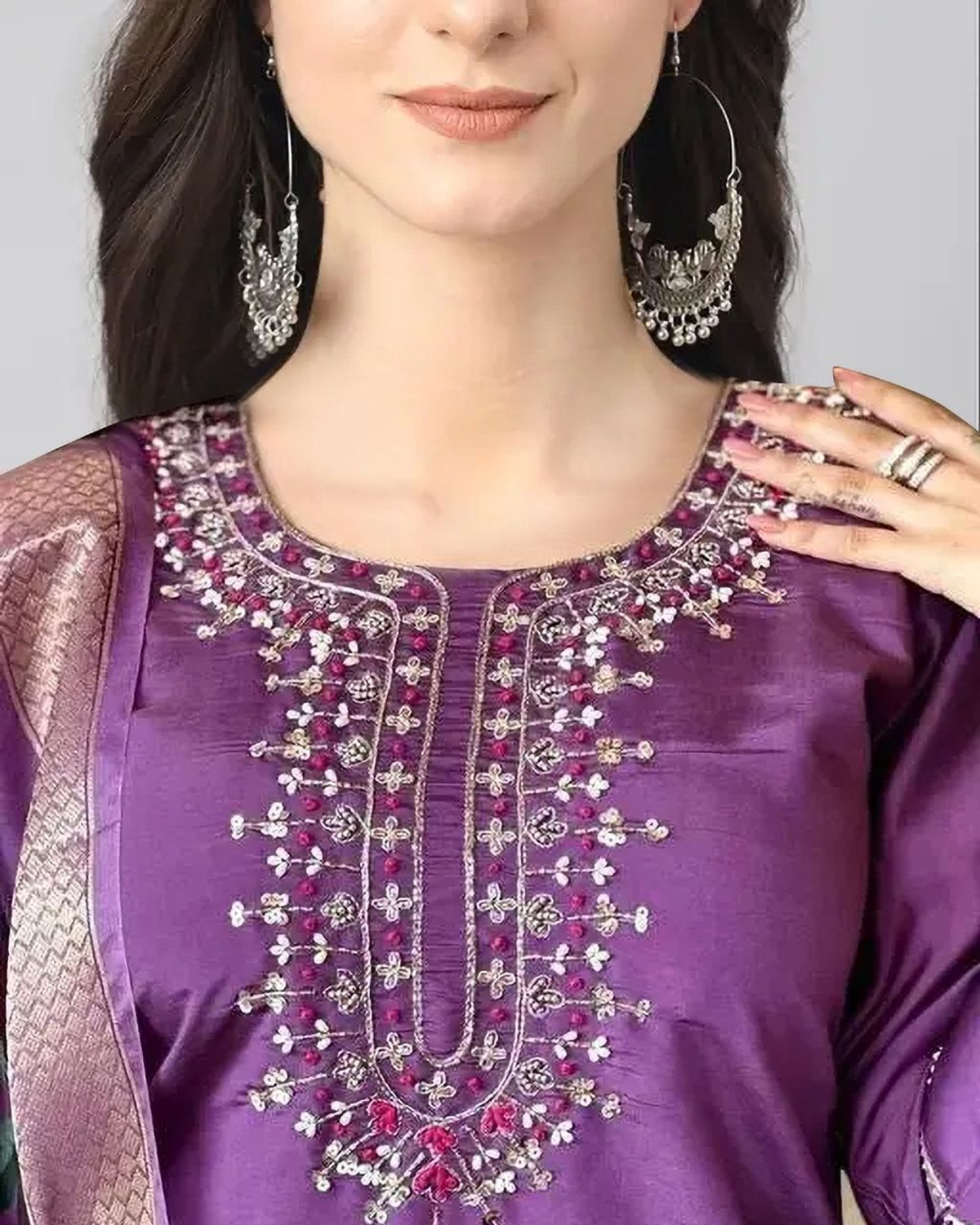 Image of Petromen Embroidered Kurta, Salwar & Dupatta Set